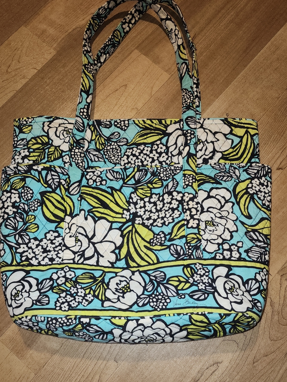 Vera Bradley Turquoise, White & Lime Floral Quilted Tote Bag